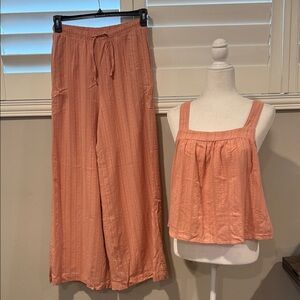 Splendid Coral Sleeveless Top and Wide-Leg Pants Set